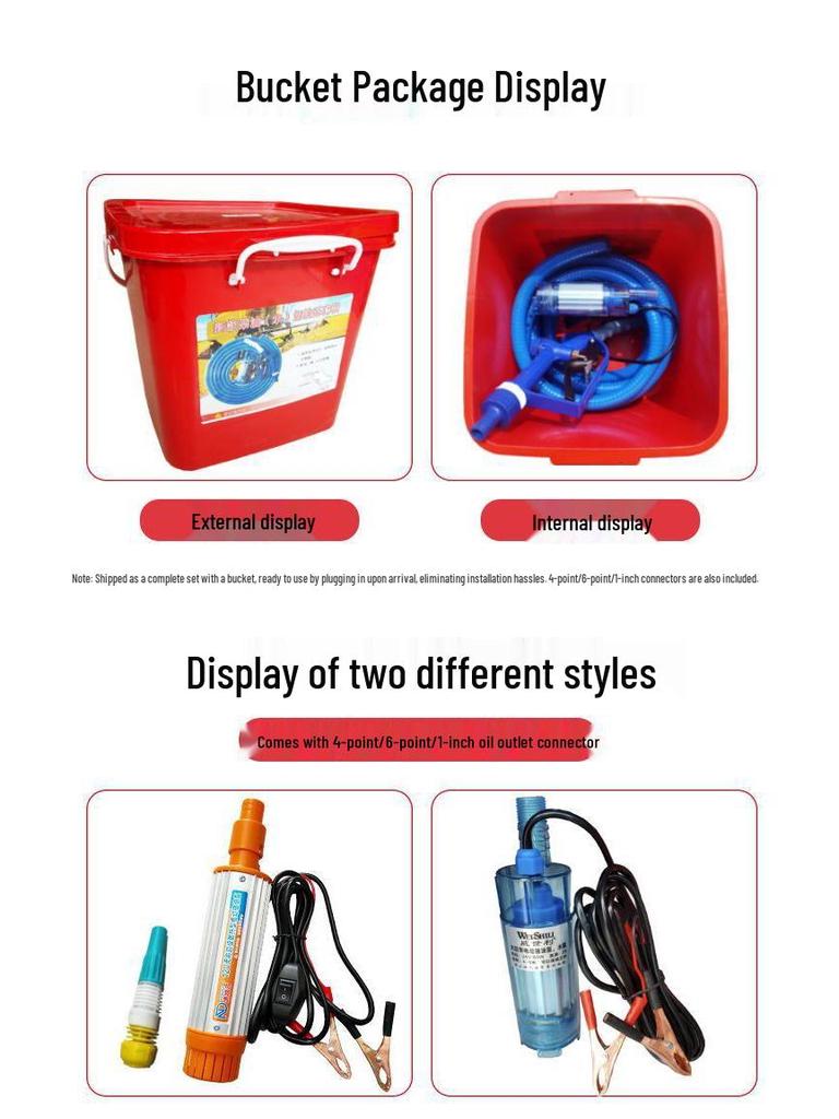 12V/24V Diesel Electric & Fuel Oil Pump with Nozzle - Self-Priming Submersible Siphon Water Pump