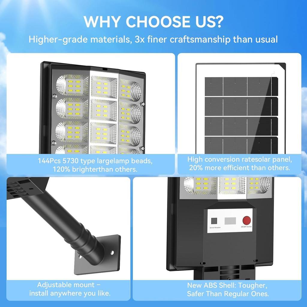 4 Pack Solar Street Lights - IP66 Waterproof, Motion Sensor Dusk to Dawn Security Light with Remote Control for Outdoor Use