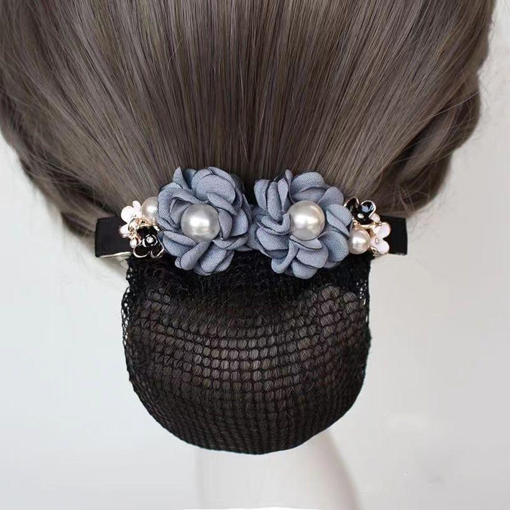 Simple Pearl Flower Cloth Headdress Hairnet Mesh Snood Korean Style Headwear Women Spring Clip