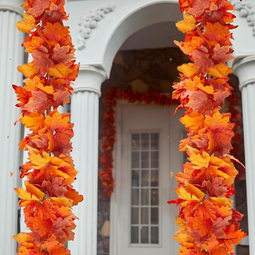 Fall Leaves Garland 4Pcs/set Faux Maple Leaves Rattan Thanksgiving Rattan Maple Leaves Garland Seasonal Harvest Decoration