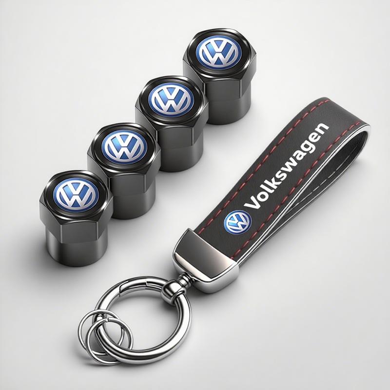 VEMZG1 Car Tire Wheel Valve Caps Cover Suede Car Key Chain Ring Keychain For VW R GTI Polo Golf Passat Tiguan Arteon Touareg ID.3 Jetta