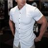 Youth Men Solid Color Business Shirt Casual Ordinary Lapel Short Sleeve Tops