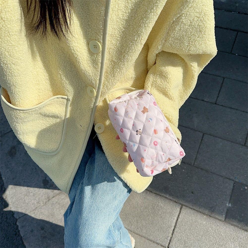 Cute Floral Print Storage Bag Large Capacity Portable Makeup Bag Multifunctional Stationery Organizer Toiletry Handbag for Girls