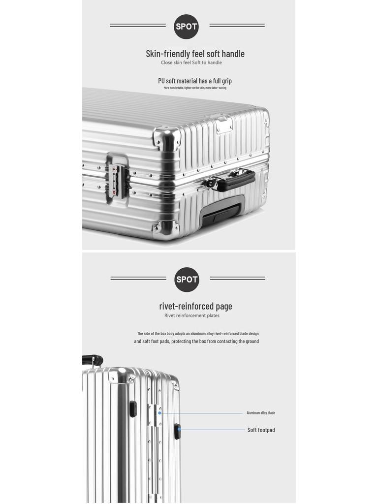 Retro Aluminum Frame Trolley Suitcase with Universal Wheels - Available In 20", 24", 26", 28" for Men and Women