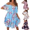 Женское весенне-летнее новое шифоновое платье с принтом в европейском и американском стиле, сексуальное платье с открытыми плечами, большое распашное платье с рюшами по краю