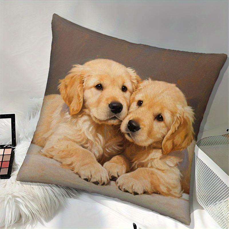 1pc of Short Plush Throw Pillow Cover with Single-Sided Print, Measuring Featuring a Delightful Golden Duo of Puppy Love, Perfect for Decorating Sofas
