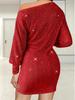 2024 Spring/Summer Women's One-Shoulder Sequin Midi Dress with Long Sleeves