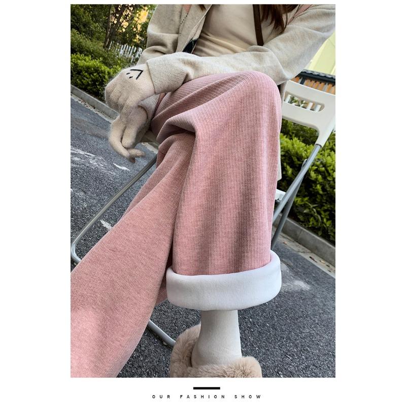 Autumn Winter Women Thickened Wide-leg Pants Fashion Casual High-waisted Drawstring Long Pants Plus Size Solid Color Straight Trousers 2345
