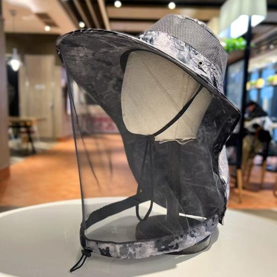 Outdoor Hat with Removable Mosquito Mesh Shawl Design Wide Brim UV Protection Climbing Hat Waterproof Fabric Foldable Hat