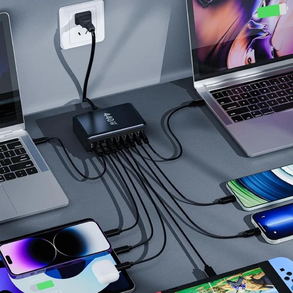 440W GaN Desktop Charger 2 x PD 100W + 3 x PD 65W + 3 x QC 18W 8 Port Fast Charging Station