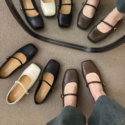 Женские туфли Мэри Джейн на плоской подошве, французские одинарные туфли, женские 2025 новые весенние нежные вечерние туфли с юбкой, маленькие кожаные туфли