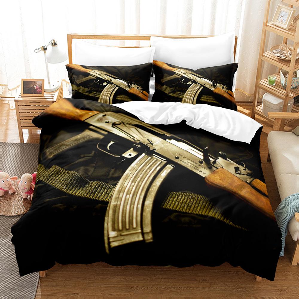 Односпальный/Полуторный/Двуспальный/Квинсайз/Кингсайз 3D-принт Игровой комплект постельного белья с тематикой AK-47 и пули PUBG для спален взрослых и детей