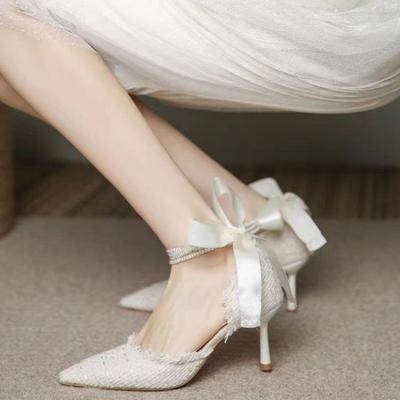 Мода Женские Туфли-Лодочки 2024 Новые Свадебные Дизайн Роскошного Бренда Нить Жемчуга Высокие Каблуки Женские Сексуальные Элегантные Острый Носок Сексуальные Жемчужные Туфли