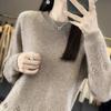 Autumn and Winter Round Neck Sweater for Women Solid Color Loose Jacquard Soft Glutinous Knitted Base Sweater and Pullover