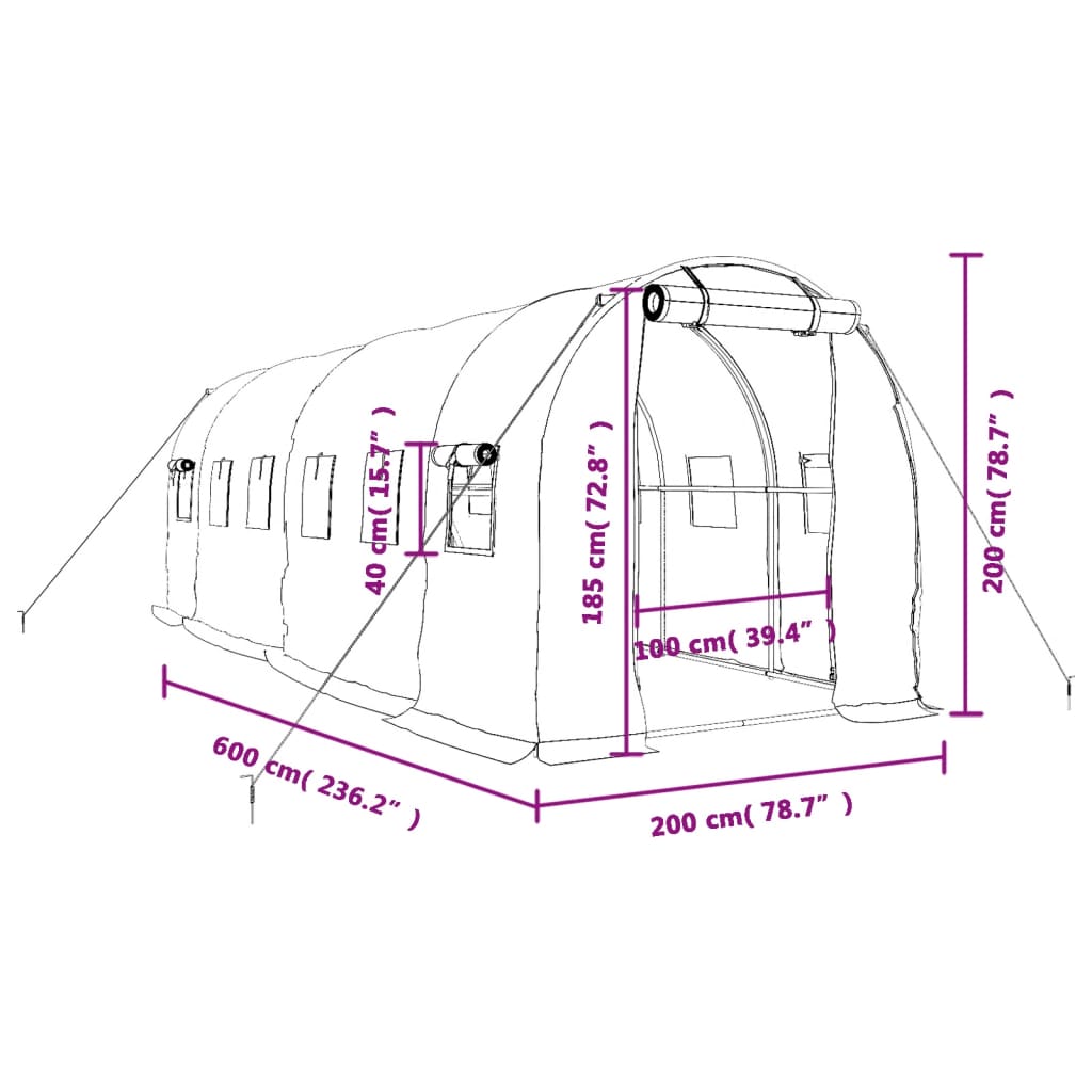 Greenhouse with Steel Frame White 12 m² 6 x 2 x 2 m