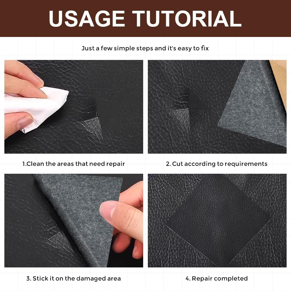 2PCS Leather Repair Patch Tape, Vinyl Patch, 4 x 8 Inches PU Vinyl Repair Patches for Car Upholstery Seat, Self Adhesive Leather Repair Patches for
