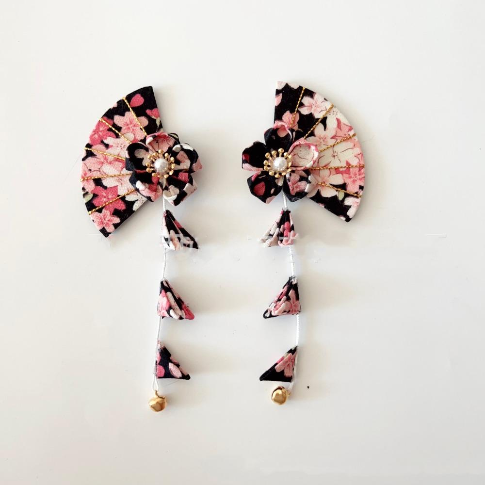 Flower Kimono Sakura Hairpin Sakura Hanfu Fan Hair Clip Sweet Tassel Fan Hair Clip Outdoor