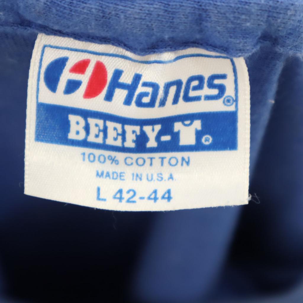 HANES 80-е 90-е Сделано в США Старая футболка с коротким рукавом L Синяя BEEFY-T Мужская Б/У