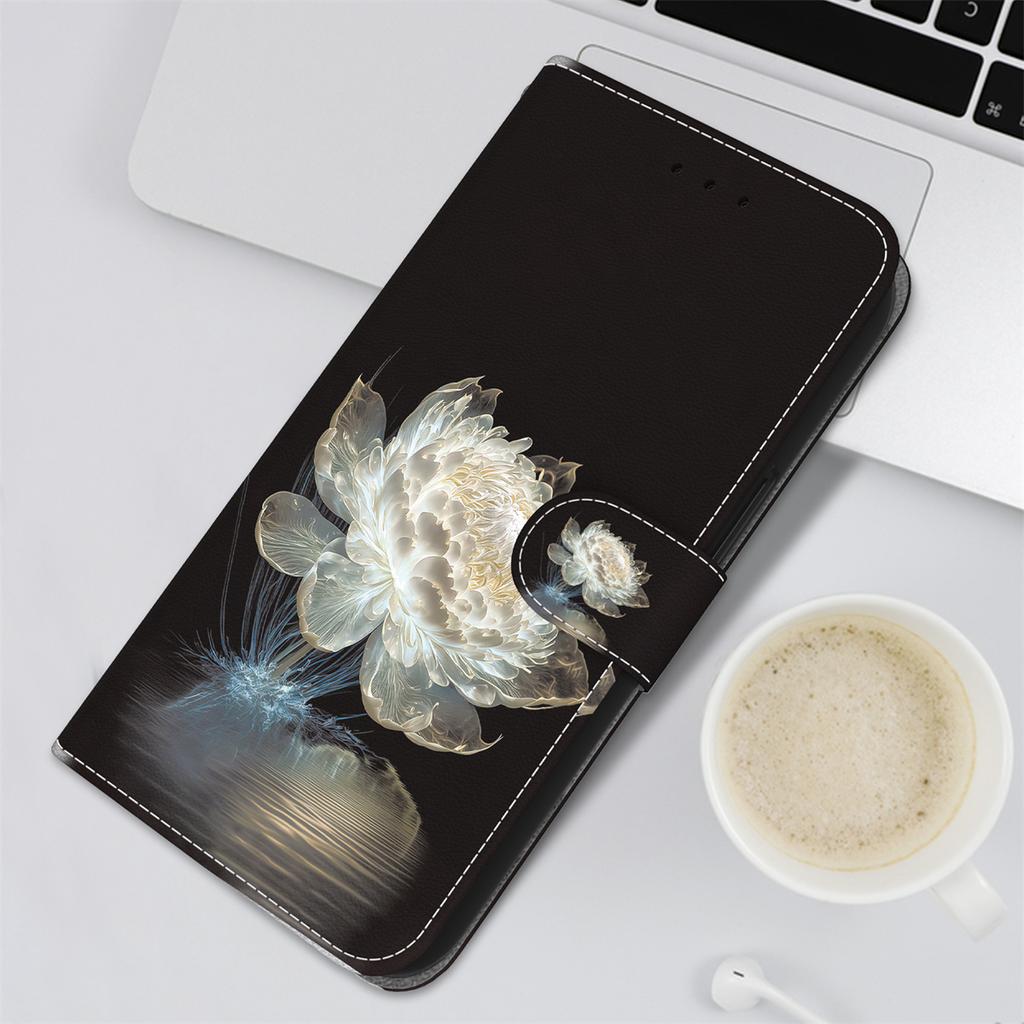 Crystal Flower Painted Pattern Flip Wallet PU Leather Case with For iPhone Samsung Umidigi Infinix TECNO...Suitable for Over 900 Phone Models