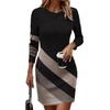 Женское свободное удобное повседневное модное платье-свитшот с круглым вырезом и длинными рукавами, контрастного цвета