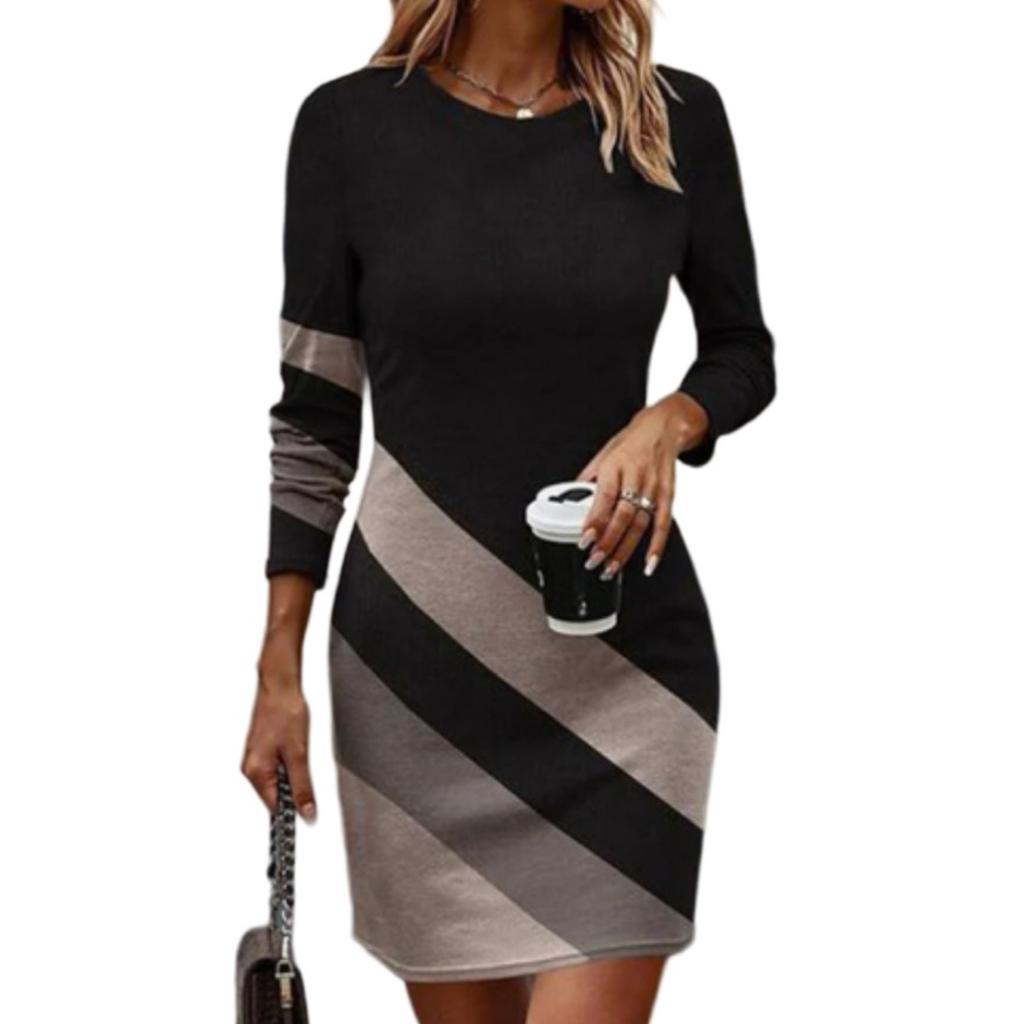 Женское свободное удобное повседневное модное платье-свитшот с круглым вырезом и длинными рукавами, контрастного цвета