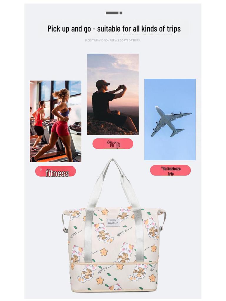 Women's Colorful Expandable Travel Bag - Double-Layer, Large-Capacity, Compact Luggage for Short Trips