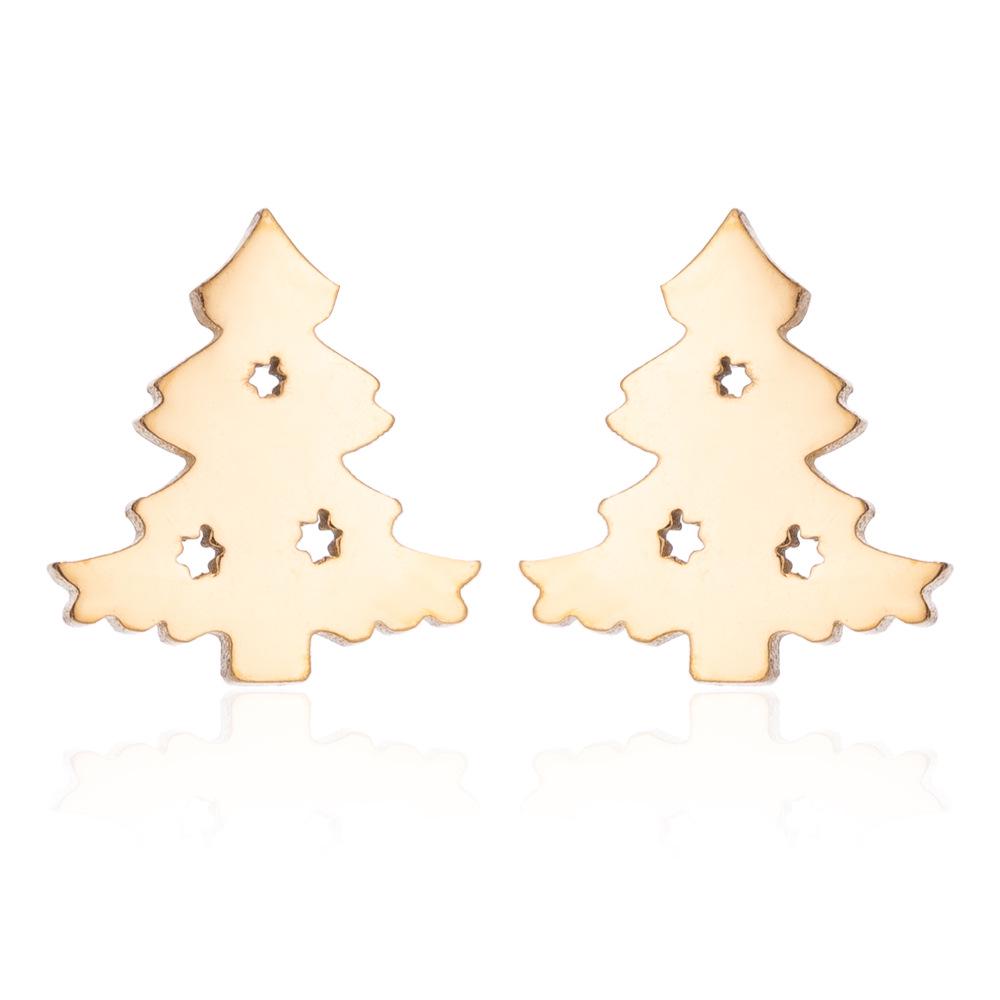 Простые серьги-гвоздики в виде рождественской елки из нержавеющей стали