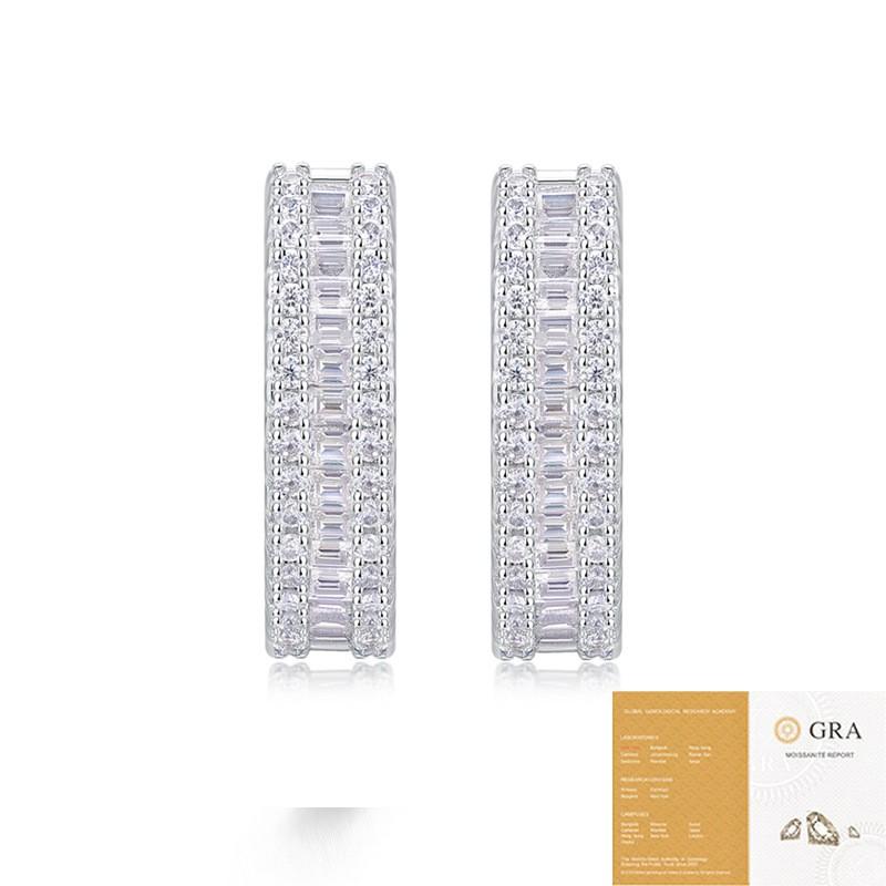 Elegant Minimalist Hoop Earrings Women Sterling Moissanite Stone Geometric Design Lightweight Fashion Jewelry