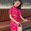 Платье Cheongsam для девочек, маленькое зимнее платье с цветочным рисунком и короткими рукавами, воротник-стойка на молнии, винтажное детское длинное платье миди Ципао в китайском стиле на Новый год, принцесса