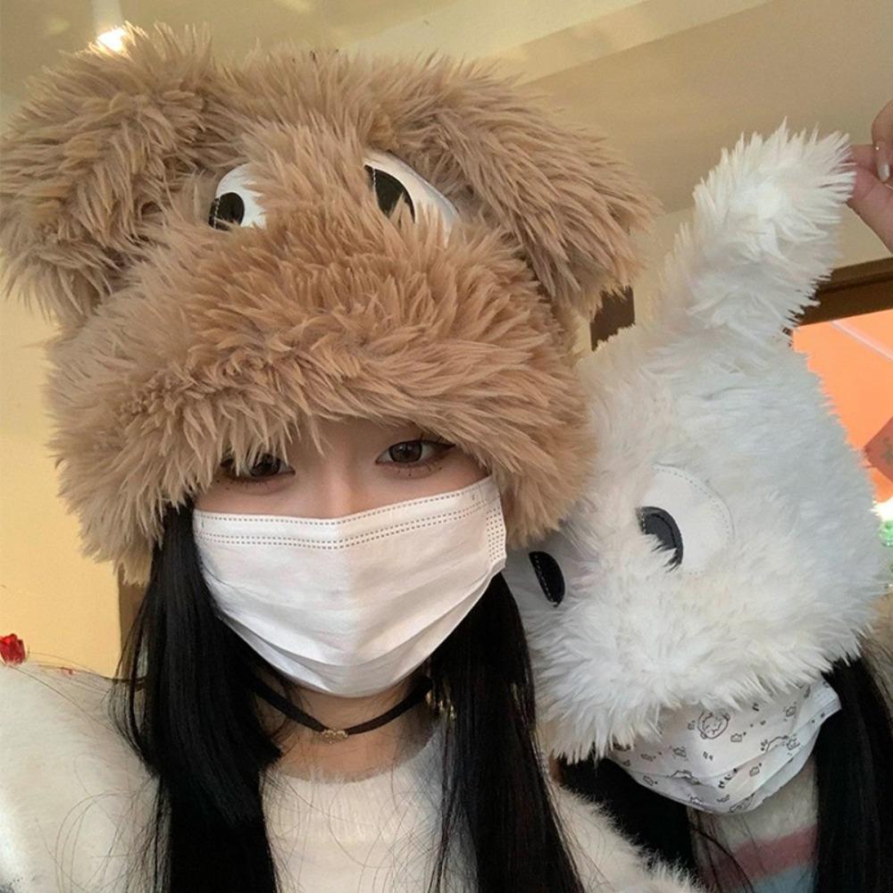 Cute Big Eyes Plush Warm Cap Fluffy Beanies Hat Korean Girl Ear Cover Hats Women