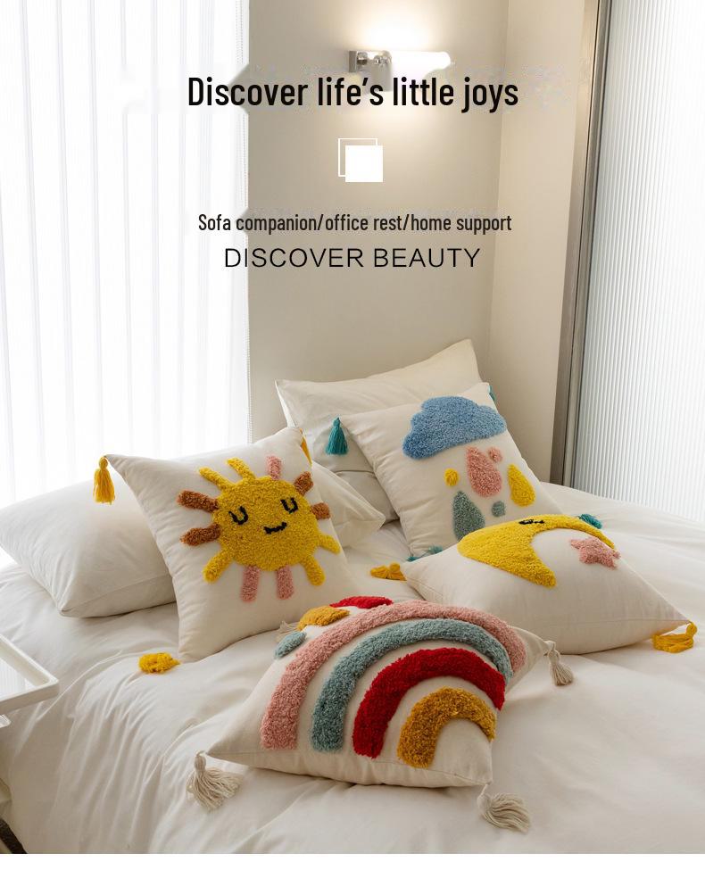 Kids' Cartoon Tufted Embroidered Pillow: Cozy Bedside or Sofa Backrest Cushion