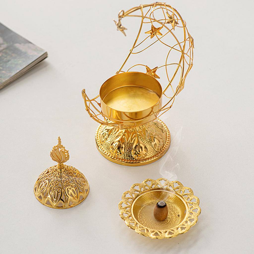 Ближневосточная ручная металлическая полумесяцница для благовоний черного/золотого цвета, настольная аромалампа для гостиной, арабское украшение на Ид