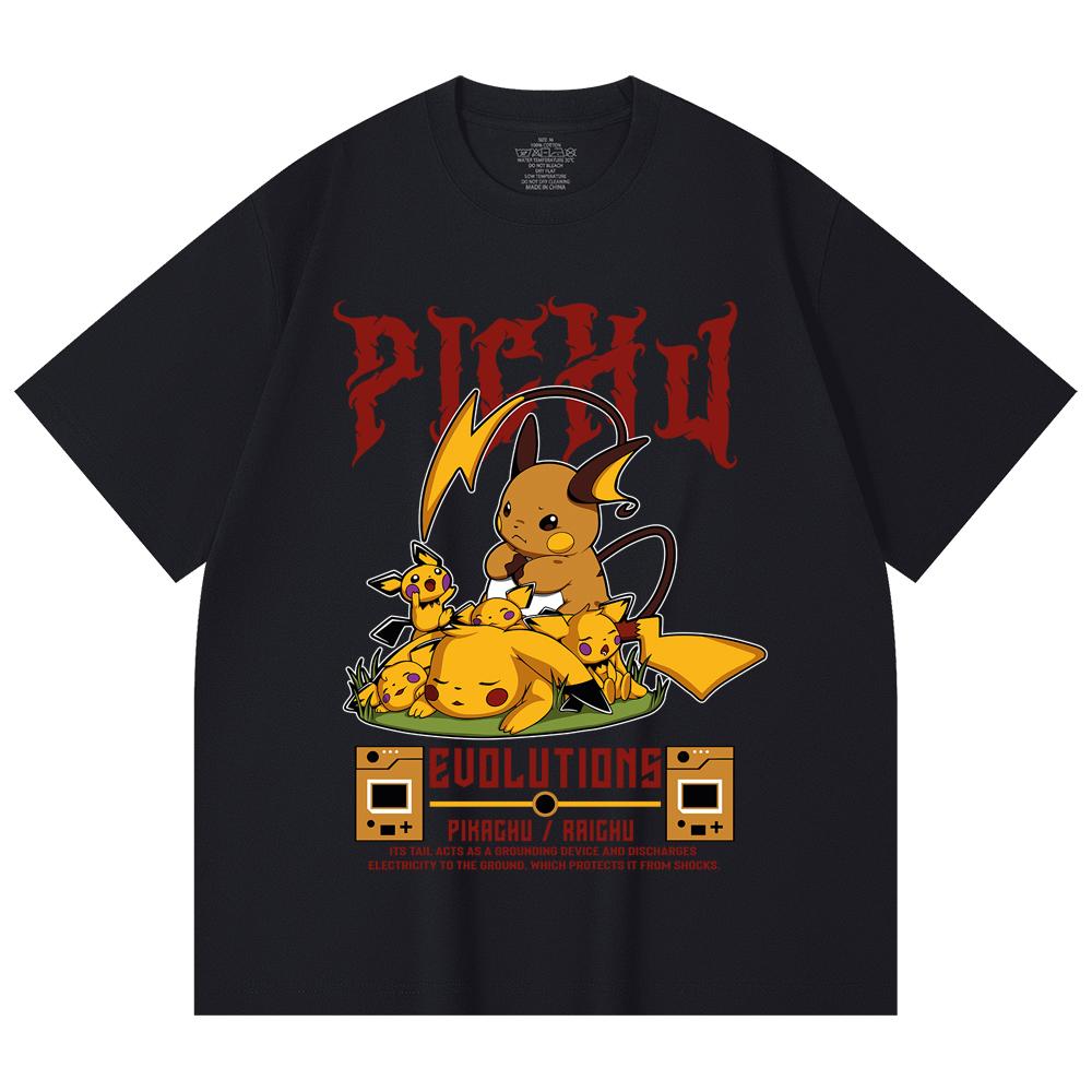 230 Gsm 100% Cotton Pokemon V18 Pikachu Evolutions Print Unisex Heavy Cotton T Shirt