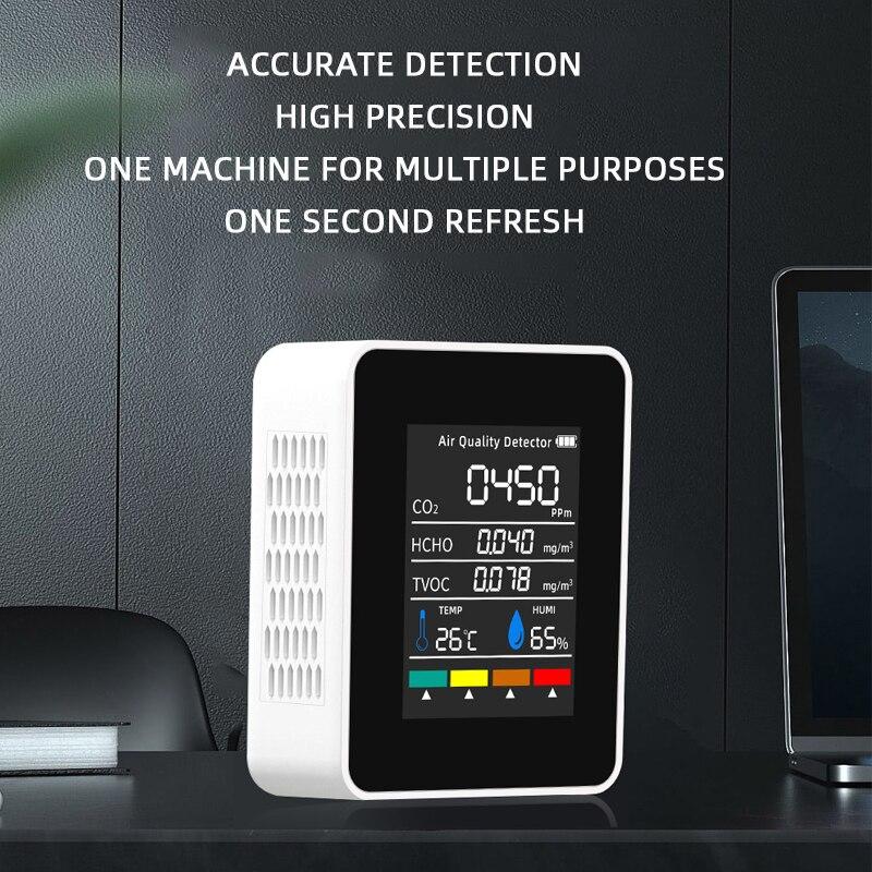5 в 1 Детектор Углекислого газа Формальдегид TVOC Детектор температуры и влажности ЖК-инфракрасный детектор