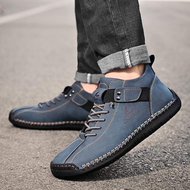 New 2025 Handmade Leather Men Boots Man Breathable Casual Leather Shoes Design Sneakers Men Ankle Boots Breathable Outdoor Boats