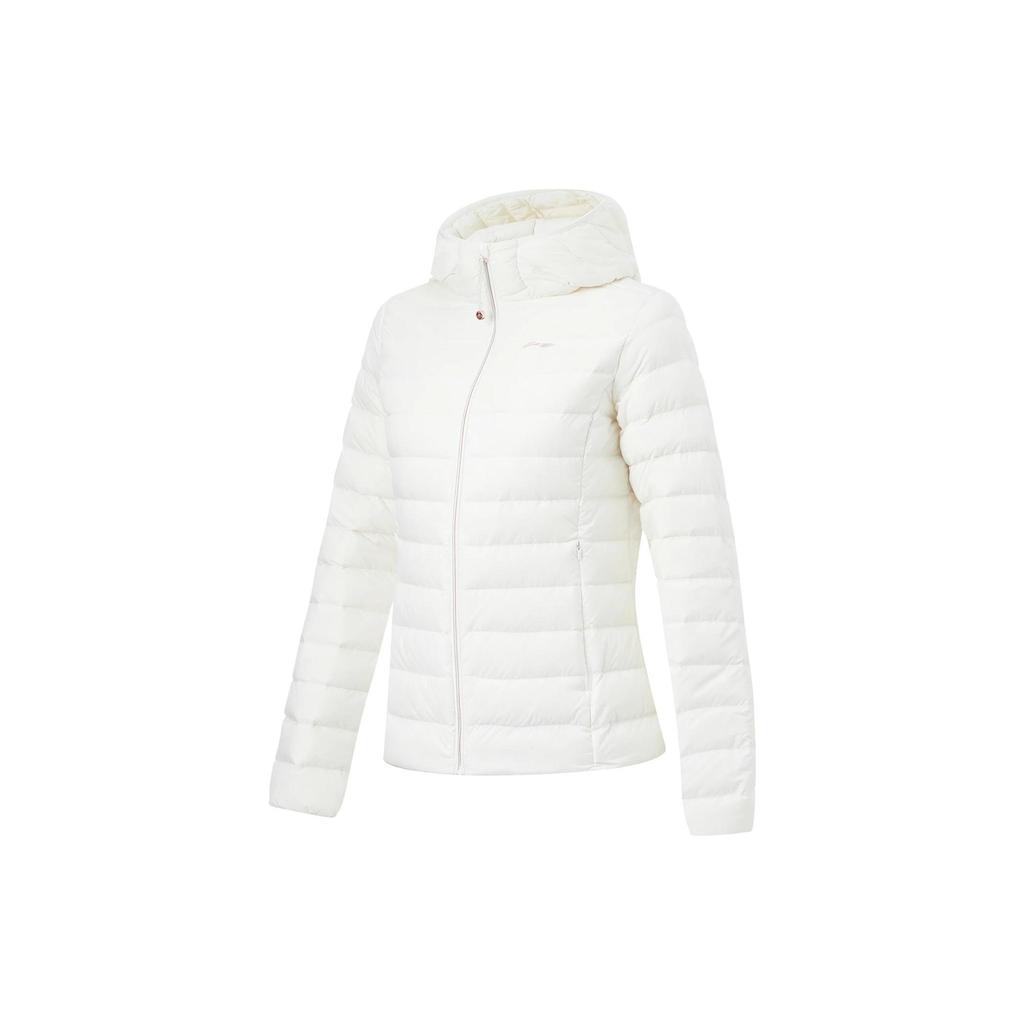 Li Ning Fitness Series Solid Color Reflective Ultra Light Down Jacket Women Outerwear Champagne-White AYMT092-1