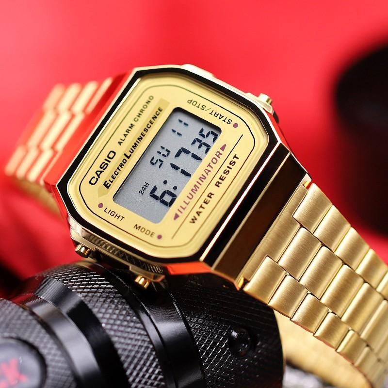 Casio Серия Часов - Квадратные Модные Классические Ретро Маленькие Квадратные Часы ЖК-дисплей Водонепроницаемые Кварцевый Механизм Ремешок из Нержавеющей Стали A168WG-9W&A159WA-N1