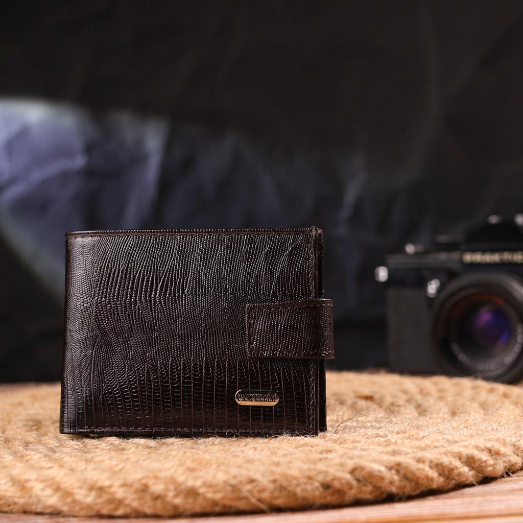 Небольшой мужской кошелек из натуральной фактурной кожи CANPELLINI Purse 21507 Коричневый