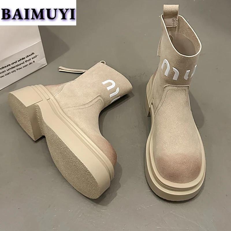 Ботильоны на платформе женские замшевые туфли челси на среднем каблуке женские осень 2024 тренд повседневный готический брендовый дизайн массивные зимние ботинки женские