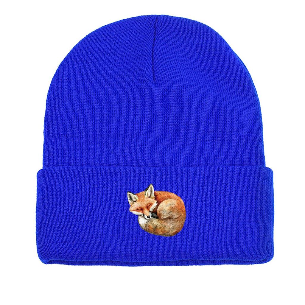Curl Up Fox Winter Knitted Cap Beanie, Animal Man Cap Thermal Lightweight Stylish Gorro Knit Hat Beanie