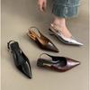 Мода 2025 Черные Летние Новые Женские Сандалии Модные Заостренный Носок Мелкие Слипоны Женские Элегантные Туфли-Слингбэки Тонкий Средний Каблук Платье Мюли
