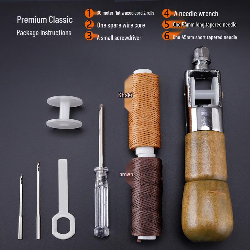 Набор инструментов для ручного шитья кожи с шилом, иглой и наперстком - Модель A