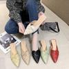 2024 New Ladies Summer Fashion Baotou Half Slippers Thick Heel Pointed Outer Wear Slippers