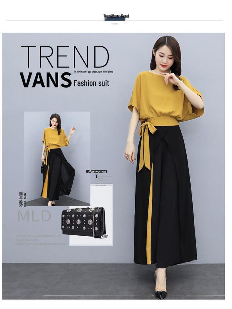 Women's Korean Fashion Slimming Two-Piece Set - Wide-Leg Pants Suit, Summer 2023 Trendy Drape Style