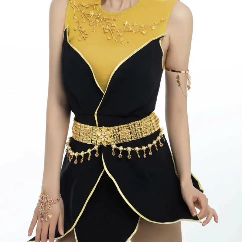 Ретро-ожерелье с кисточками из стразов, двухслойное, на талию и голову, в стиле бохо для танцев