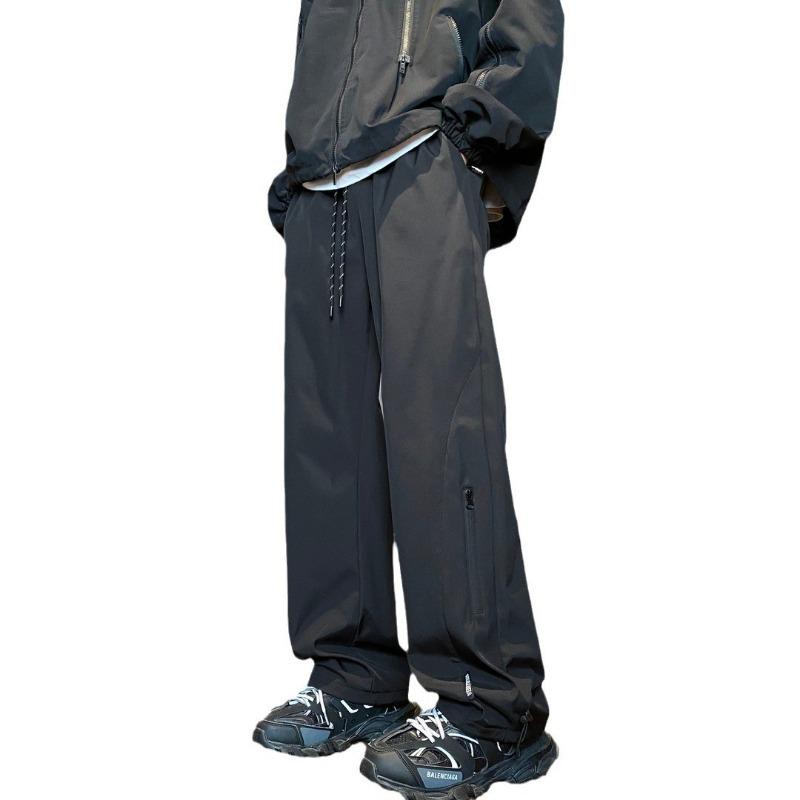 Forward Men's Winter Plus Velvet Thickened Warm Zipper Waterproof Hiking Pants Loose Straight Casual Trousers