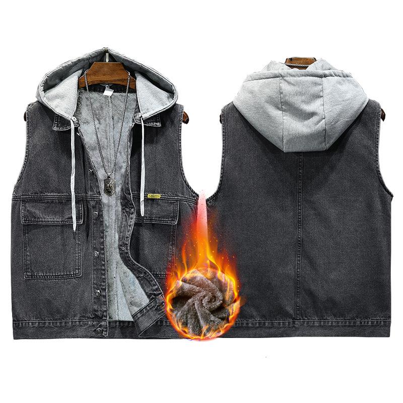 Men's Winter Large Size Warm Denim Vest Winter Thickened Windproof Warm Vests