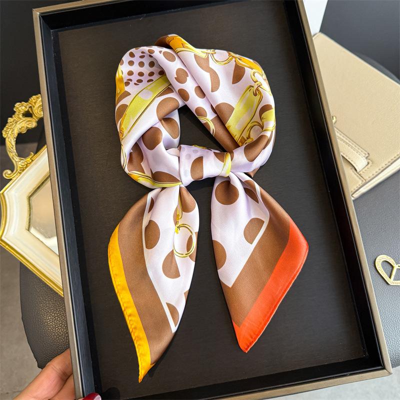 Chain Dot Silk Square Scarf Women Luxury Print Kerchief Soft Satin Hairband Hands Bag Ribbon Foulard Hijab Neckerchief Headband