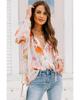 Azura Exchange Abstract Print Split Neck Puff Sleeve Blouse