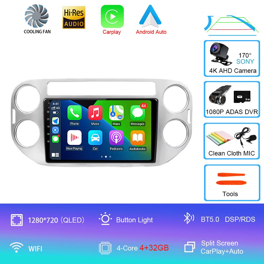 Автомобильное радио Android 14 Wireless CarPlay Auto для VW Volkswagen Tiguan 1 NF 2006-2016 Мультимедийный видеоплеер Стерео GPS 2din Navi